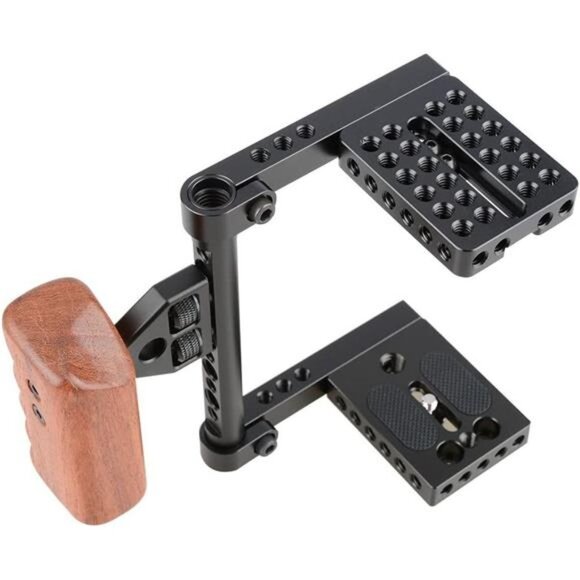 DSLR Video Camera Cage Stabilizer Rig with Wooden Handle - Picture 5 of 6